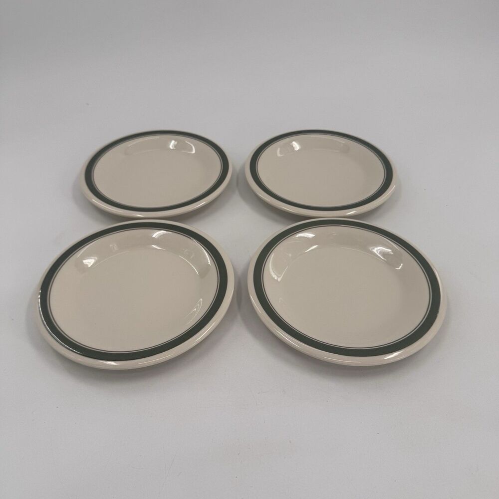 CARLISLE DURUS 6.5 Green Rimmed PIE PLATE Side Dish Dessert Bread Plate Set Of 4